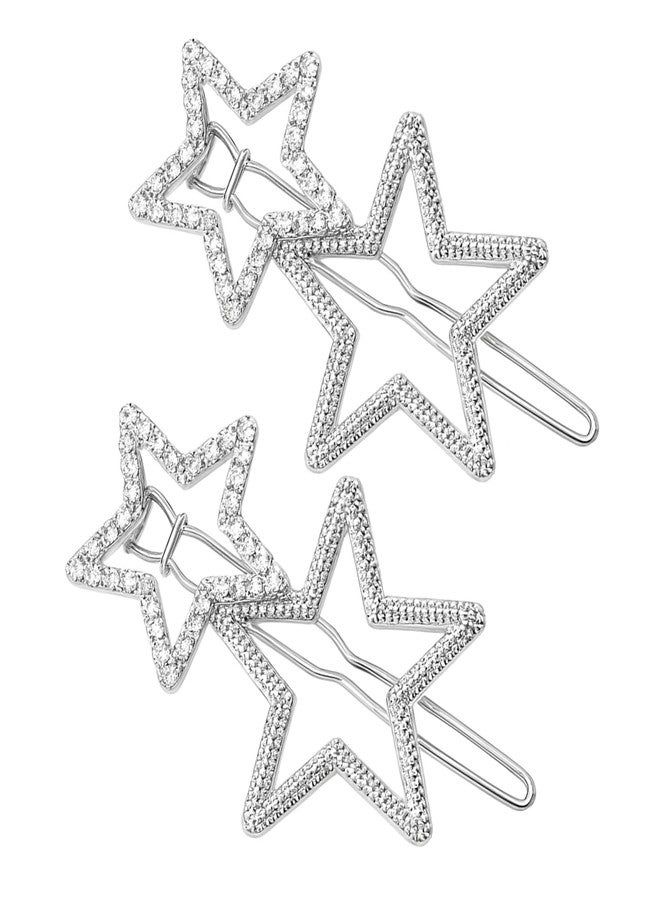 Heran 2Pcs Silver Hollow Star Hair Clips for Women, Non-Slip Geometric Metal Hairpins with Rhinestones, Elegant Hair Barrettes Accessories for Styling, Cute and Glitter - Image 1